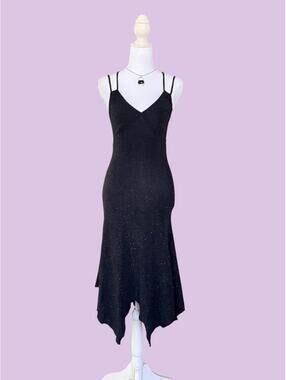 Black sparkly gothic fairy midi dress with adjustable straps and tie back